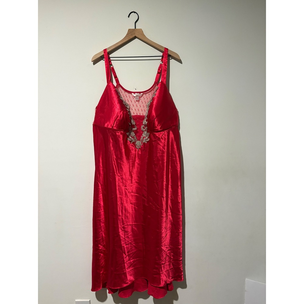 Flora by Flora Nikrooz Red Satin Embroidered Mesh Nightgown Chemise 3X